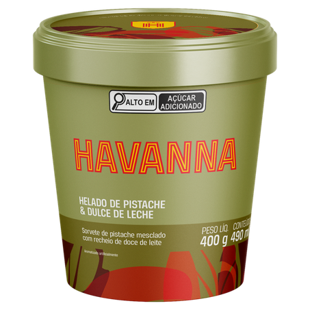 SORVETE DE PISTACHE MESCLADO COM RECHEIO DE DOCE DE LEITE HAVANNA POTE 490ML