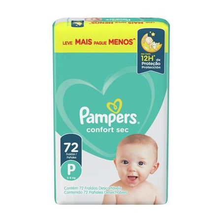 Fralda Descartável Infantil Pampers Confort Sec P Pacote 72 Unidades Leve Mais Pague Menos 72UN