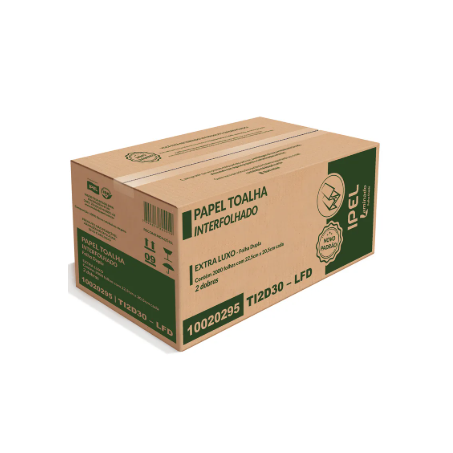 PAPEL TOALHA INTERFOLHADA FOLHA DUPLA 100% CELULOSE 29G C/2000FLS IPEL