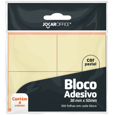 Esc bloco recado jocar autoadesivo amarelo pastel c/04