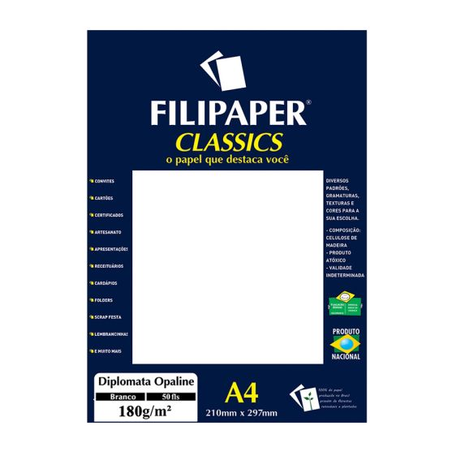 PAPEL ESPECIAL DIPLOMATA OPALINE A4 180G C/50FLS BRANCO USAPEL 25021