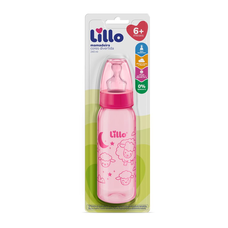 Mamadeira Lillo Divertida Silicone Orto Rosa com 240Ml