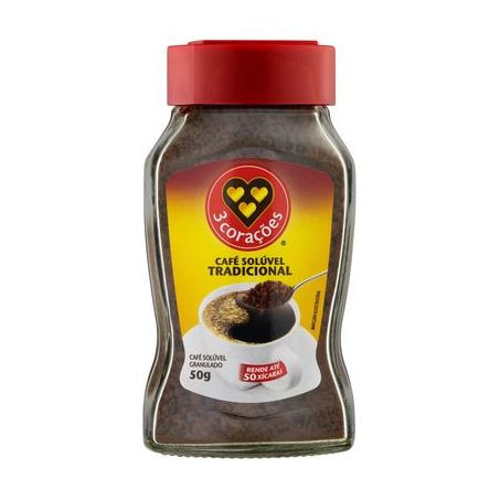 CAFE 3 CORACOES 50G SOLUVEL VIDRO