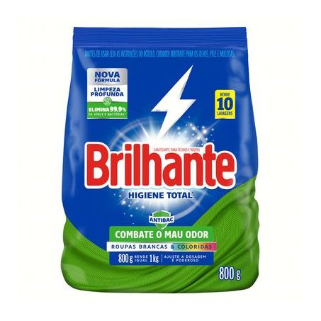 Lava Roupas Desinfetante em Pó Brilhante Higiene Total Combate Germes E Bactérias 800G