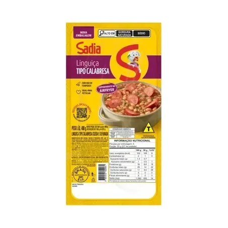 Linguiça calabresa sadia cozida defumada 400g