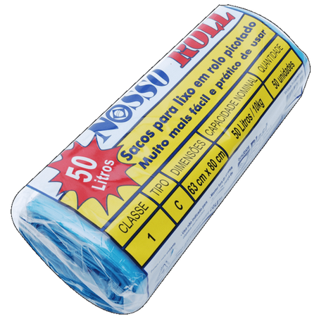 SACO LIXO AZUL ECON NOSSO ROLL 50LT C/10