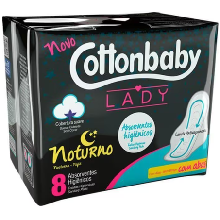 Absorvente cottonbaby 8un noturno suave com abas