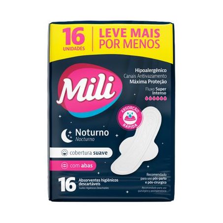 Absorvente Higiênicos Descartáveis Mili Suave Pacote 16un
