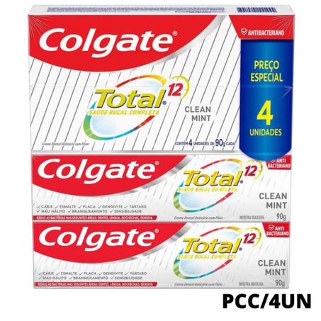 Creme/pasta dental colgate total12 4x90g clean mint kit