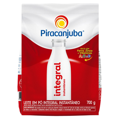 Leite em Pó Piracanjuba 700g - Integral - Instantâneo - Sachê