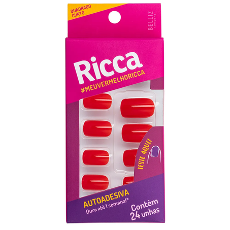 UNHAS RICCA AUTOADESIVAS VERMELHO PAIXAO COM 24