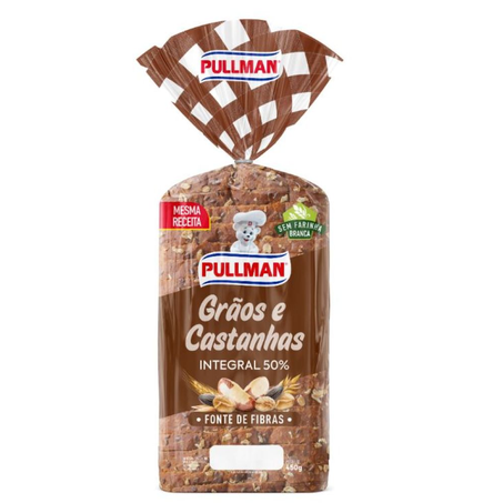 Pão de Forma Pullman 100 Integral Grãos e Castanha 450G