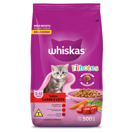 Ração Whiskas 500g - Filhotes - Carne e Leite