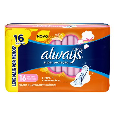 ABSORVENTE COM ABAS SUAVE SUPER PROTEÇÃO ALWAYS LEVE MAIS PAGUE MENOS