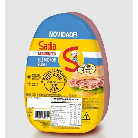Presunto cozido de file mignon sadia kg