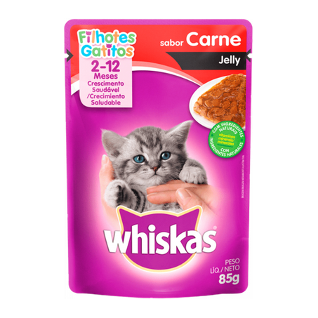 Alimento Umido Whiskas 85g Filhotes Carne Jelly