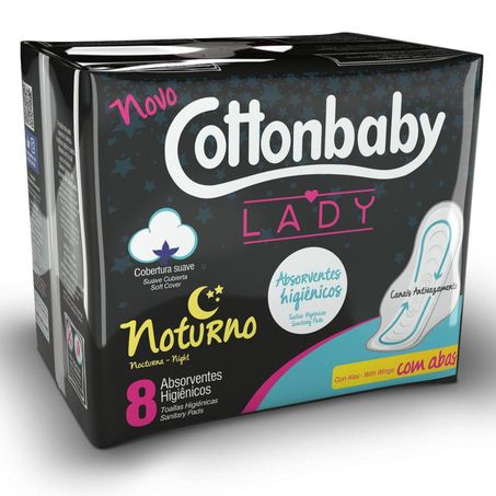 Absorvente com abas noturno cottonbabay lady pacote 8 unidades
