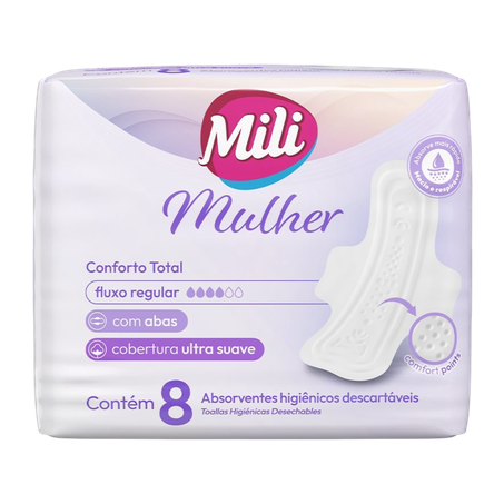 Absorvente mili mulher conforto total ultra suave com abas com 8 unidades