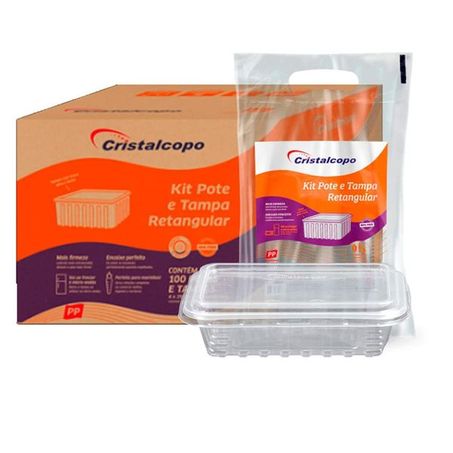 KIT POTE/TAMPA CRISTALCOPO RETANGULAR 250ML COM 25 UNIDADES