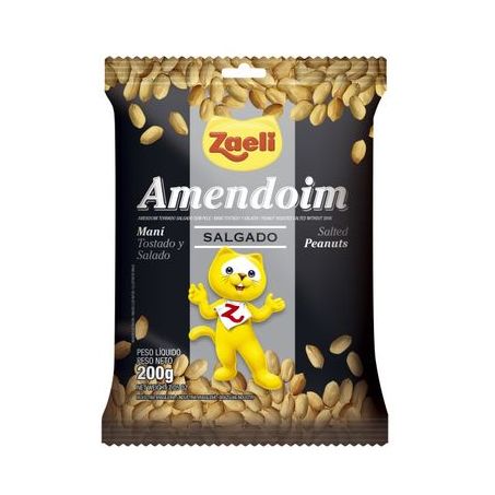Amendoim tostado e salgado zaeli sem pele 200g
