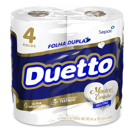 Papel higiênico duetto neutro folha dupla c/4rl 30m