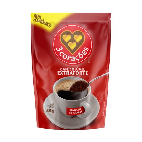 CAFÉ SOLÚVEL EM PÓ EXTRAFORTE 3 CORAÇÕES SACHÊ