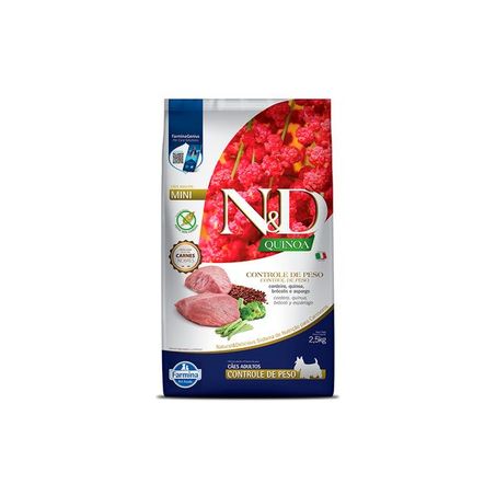 Ração Farmina N&D Quinoa Controle de Peso para Cães Adultos de Porte Mini e Pequeno Sabor Cordeiro, Quinoa, Brócolis e Aspargo 2,5Kg