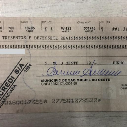 Município alerta para cheques falsos em nome de São Miguel do Oeste