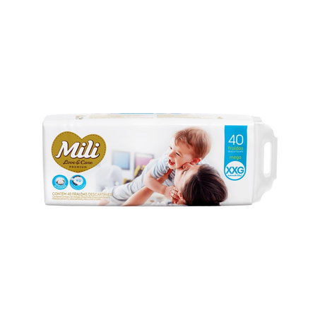 Fralda Infantil Mili Love e Care Mega Xxg com 40 Unidades