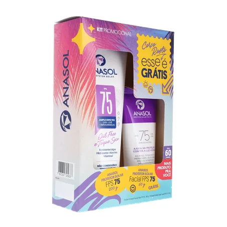 KIT PROTETOR SOLAR ANASOL FPS 75 200G + GRÁTIS PROTETOR SOLAR FACIAL FPS 75 60G 360-32