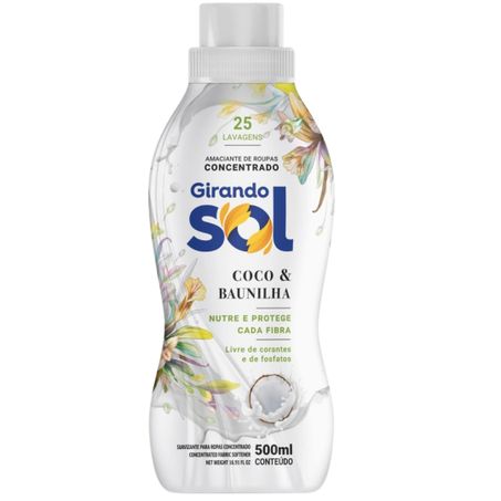 Amaciante girando sol 500ml concentrado coco e baunilha