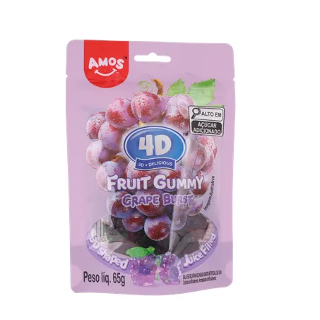 Balas de Gelatina Amos Fruit Gummy Grape Burst Juice Filled Sachê 65gr 360-35
