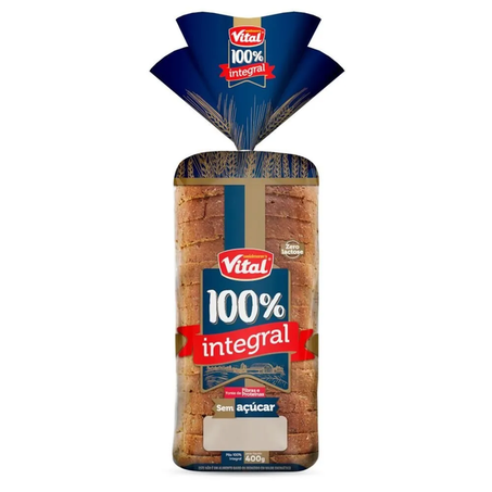 PÃO VITAL INTEGRAL ZERO AÇÚCAR&LACTOSE 400G 72,1%