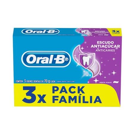Creme Dental Menta Suave Oral-b Escudo Antiaçúcar Caixa com 3un - 210gr