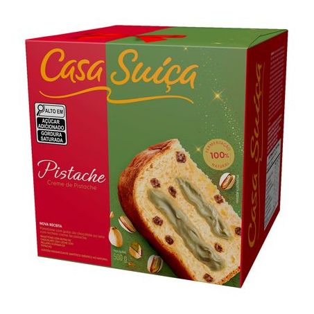 CASA SUICA PANETTONE COM GOTAS DE CHOCOLATE RECHEADO PISTACHE 500G