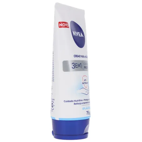 Creme hidratante nivea para mãos antibacteriano 3 em 1 bisnaga 75g 360-30