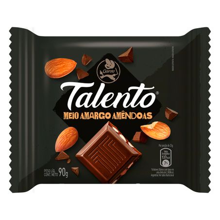 Chocolate meio amargo com amêndoas garoto talento
