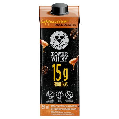 Bebida Láctea UHT 3corações Cappuccino Doce de Leite 15g de Proteínas Zero Adição de Açúcares Zero Lactose Caixa com Tampa 250ml