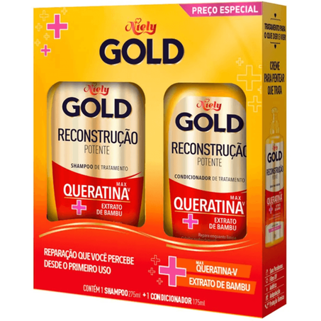 Kit niely gold shampoo 275ml+condicionador 175ml queratina-v