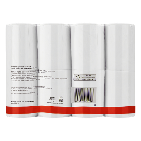 PAPEL HIGIÊNICO NEVE NEUTRO LEVE 16 E PAGUE 15 UNIDADES Folha Dupla Neutro Toque da Seda 360-3