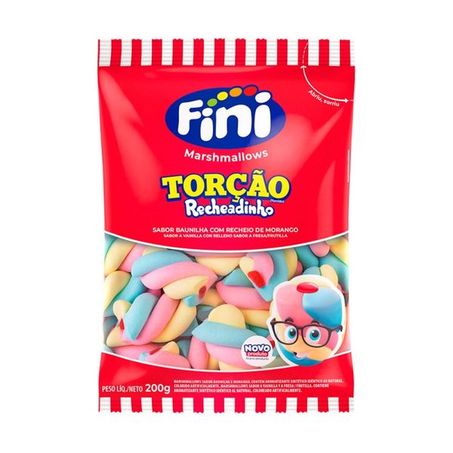 Marshmallow Fini Torção Baunilha Recheadinho Morango Pacote 200g 
 