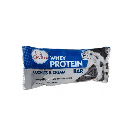 Barra de Proteína Q-Vita Whey Protein Cookies & Cream Pacote 40gr