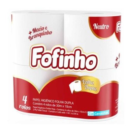 PAPEL HIGIENICO FOFINHO FOLHA DUPLA C/ 4 ROLOS DE 30 M X 10 CM