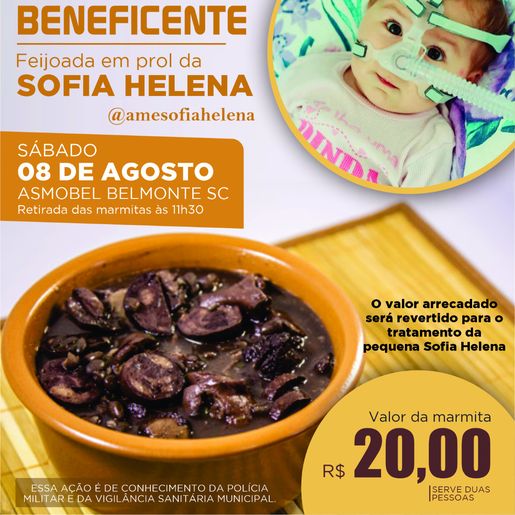 Grupo de amigos de Belmonte promove feijoada beneficente em prol da Sofia Helena
