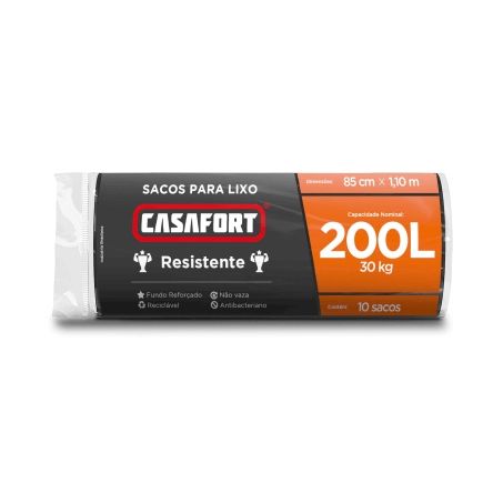 Saco para lixo casafort preto com 10 200l