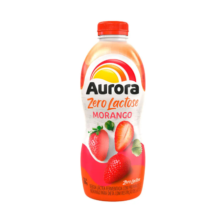 Bebida Láctea Fermentada Aurora Morango Zero Lactose Garrafa 850gr