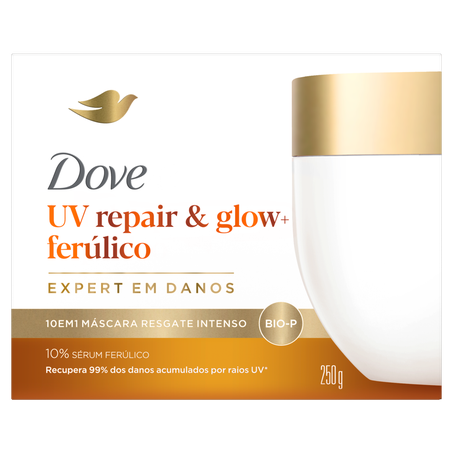 MÁSCARA DE TRATAMENTO CAPILAR DOVE EXPERT EM DANOS UV REPAIR E GLOW + FERÚLICO POTE 250G