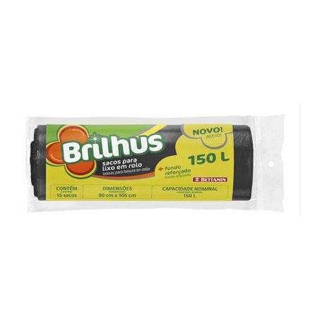 Saco Para Lixo Brilhus Rolo Preto 150l 15un 
 
