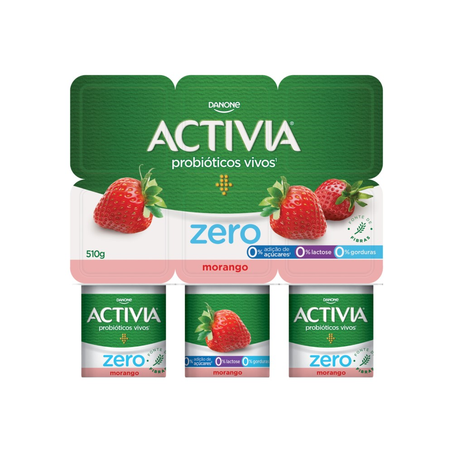 Leite Fermentado Desnatado Sabor Morango Zero Lactose Activia Zero Cartela 510G