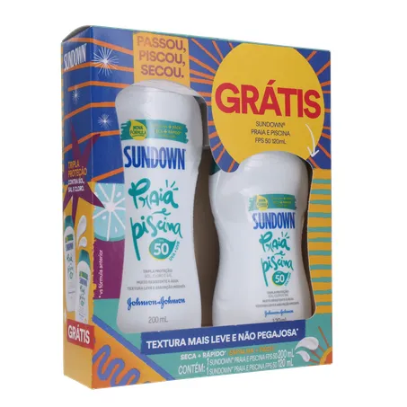 Kit protetor solar sundown praia e piscina fps50 200ml grátis fps50 120ml 360-33